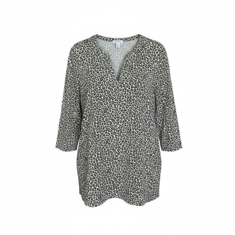 Carolina‎ Belle Leopard Print V-Neck Long Sleeve Blouse Top Black Gray Size 1X
